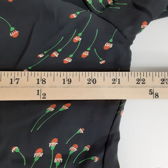 Vintage 80s Drop Waist Mini Dress Peter Pan Collar Sheer Floral Black Womens 10 - Picture 11 of 15